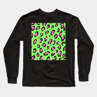 Green Pink Neon Leopard Print Animal Long Sleeve T-Shirt
